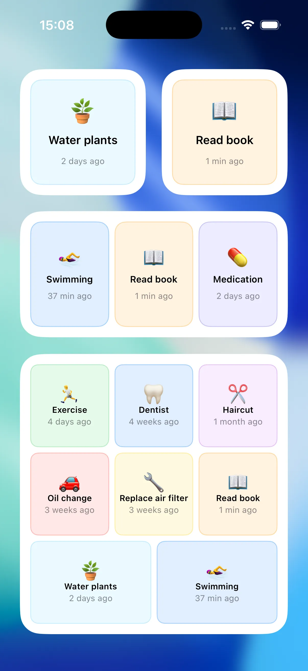SinceWhen Home Screen widgets in small, medium and large sizes