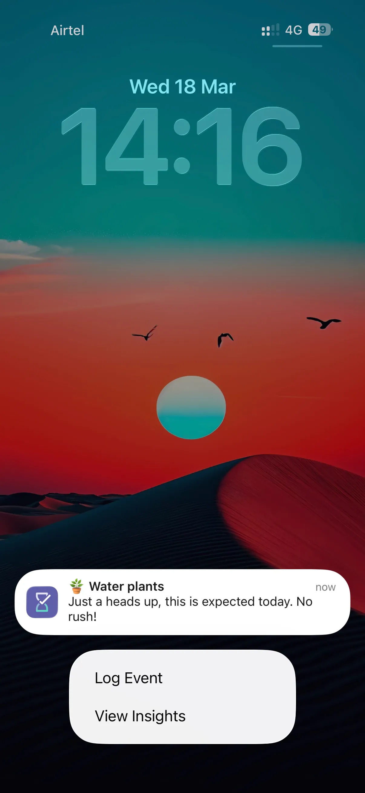 A gentle SinceWhen nudge on the Lock Screen with Log Event and View Insights actions
