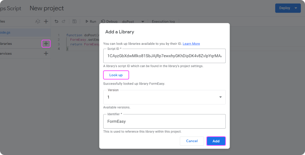 Add-FormEasy-library-to-apps-script