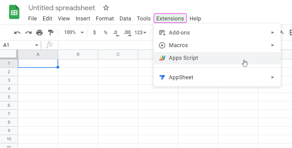 Open new google sheets file